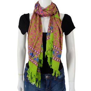 Pink and Lime Green Rayon Pareo (70x48 in) Scarf